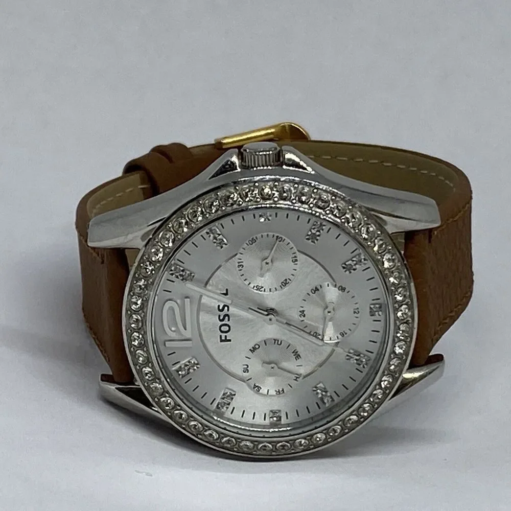 Fossil ES3202 Womens Brown Leather Analog White Dial Quartz Genuine Watch HK1064